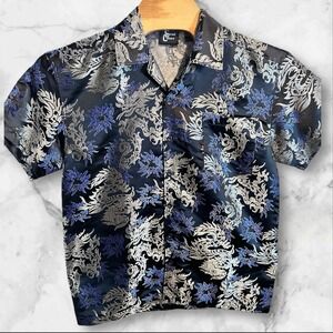 Street Culture Size Medium Button‎ Front Y2K Shirt Metallic Dragons
